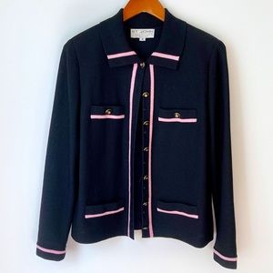St. John Santana Knit Jacket Pink Trim Buttons